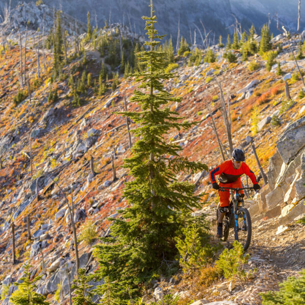 Riding the trails that surround Lakecreek Drainage in the Entiat Mountains near Lake Chelan, WA. imagery is model released